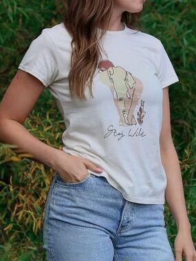 100% Pima Cotton Project Life Women's Stay Wild Elephant Tee in Coconut